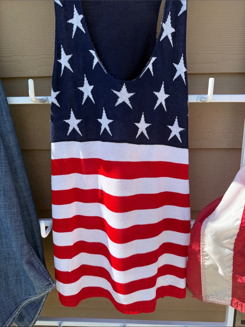 SEXY GENIT Knit Racerback Aline Vneck Navy Patriotic Star Tank dress - Picture 4 of 10